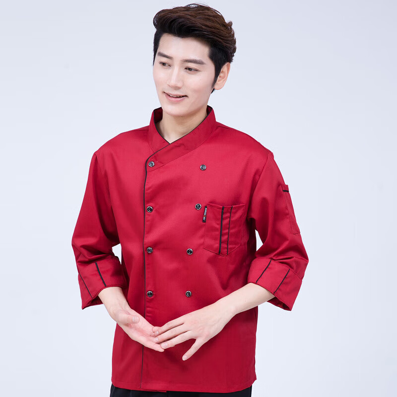 吴衣斯供应厨师服长袖灰边后厨工作服早点夜市餐饮大排档厨房助理服