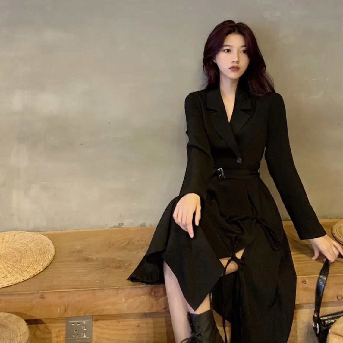 云翔四海法式小黑裙赫本风西装连衣裙收腰显瘦小个子领气质御姐 m