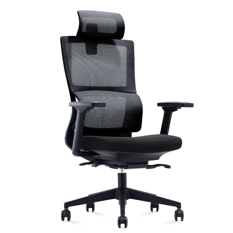 kuoson 办公椅老板大班职员电脑人体工学转椅子舒适带活动头枕豪华版黑色