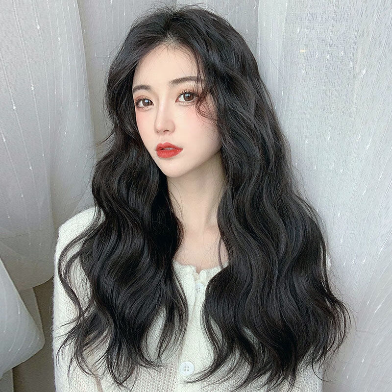 假发女羊毛卷长发型 网红大波浪中长卷发全头套式自然假头发套 棕黑色