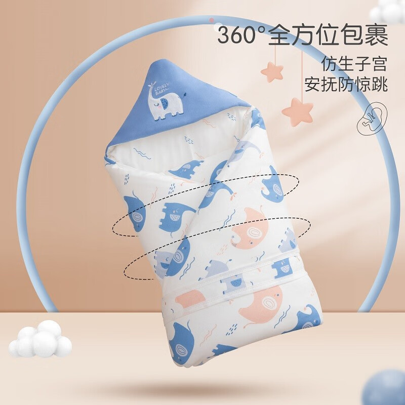 圣贝恩(sepeon)新生婴儿抱被初生儿包被抱毯子宝宝被子包巾纯棉产房春夏秋冬用品 大象【双芯-可脱胆】100*100cm