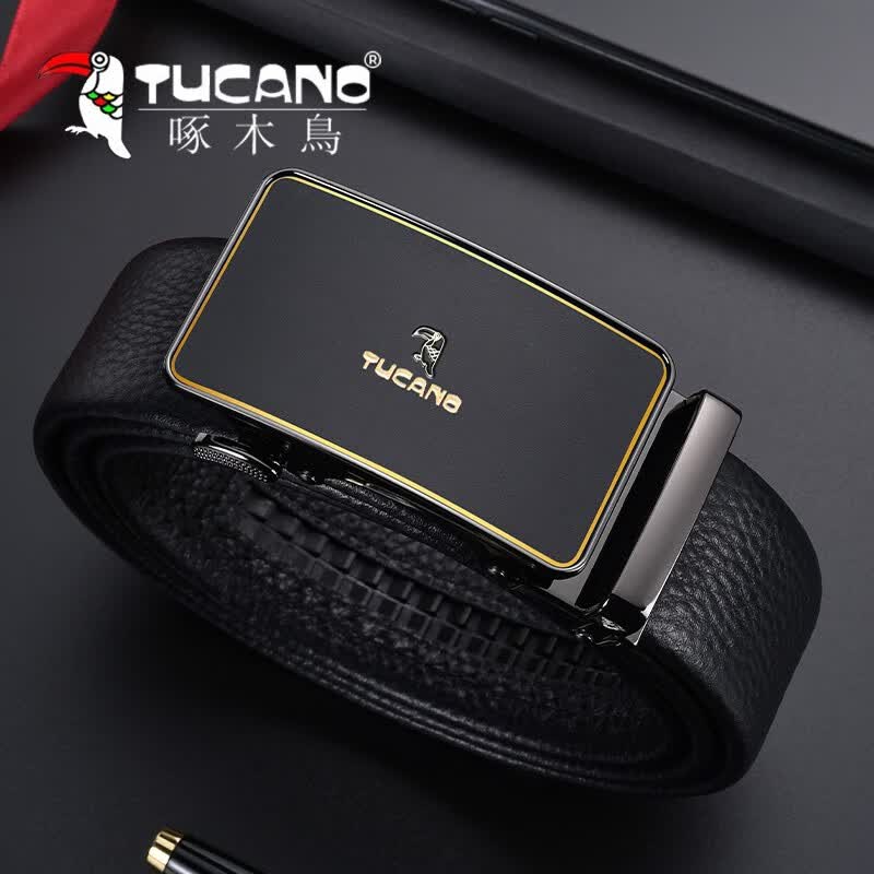 啄木鸟（TUCANO）皮带男士头层纯牛皮自动扣腰带纯牛皮裤带生日礼物送父亲送老公 金色 高档礼盒