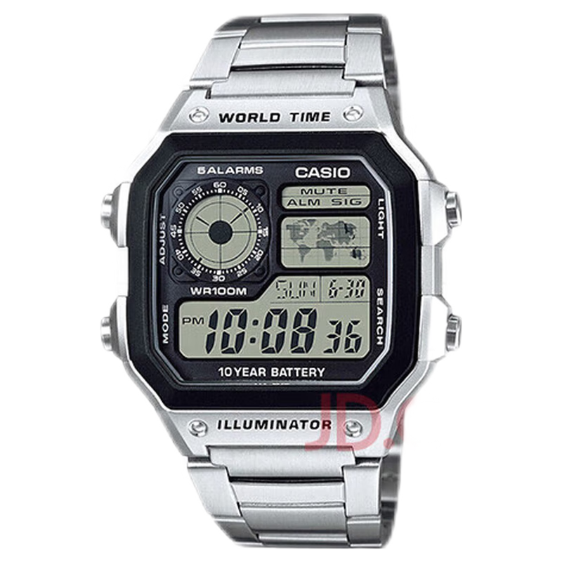 卡西欧(casio) 手表 复古小方块学生休闲钢带腕表 多功能持久电力户外