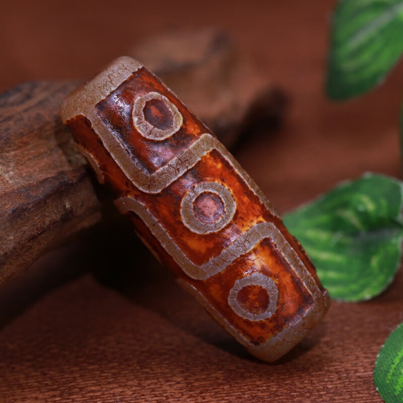 旭杉斯 西藏天然玛瑙 老火供九眼天珠 40*15mm顶项链吊坠锁骨链 吊坠