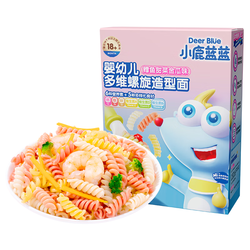 小鹿蓝蓝宝宝有机营养辅食造型面混合口味多口味面条 螺旋造型【鳕鱼甜菜金瓜味】