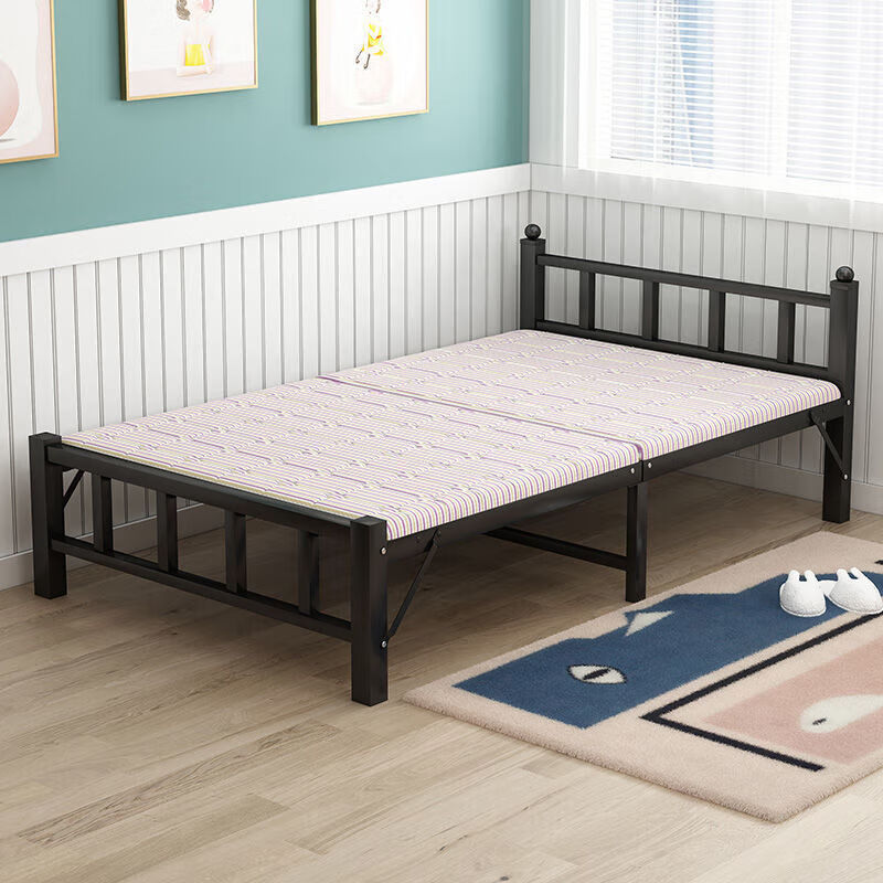 床简易便携租房午睡铁床办公室硬板行军床 【正方管】70公分宽黑银