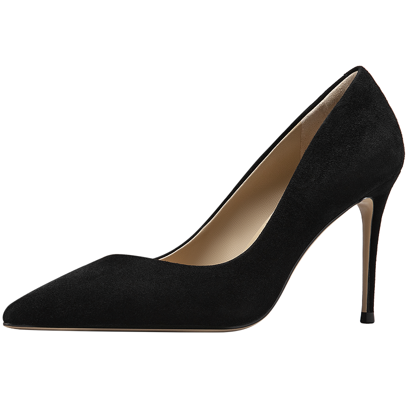 NINE WEST/玖熙優(yōu)雅羊反絨淺口單鞋女尖頭細跟氣質(zhì)通勤工作鞋NH201050SK 黑色 37 