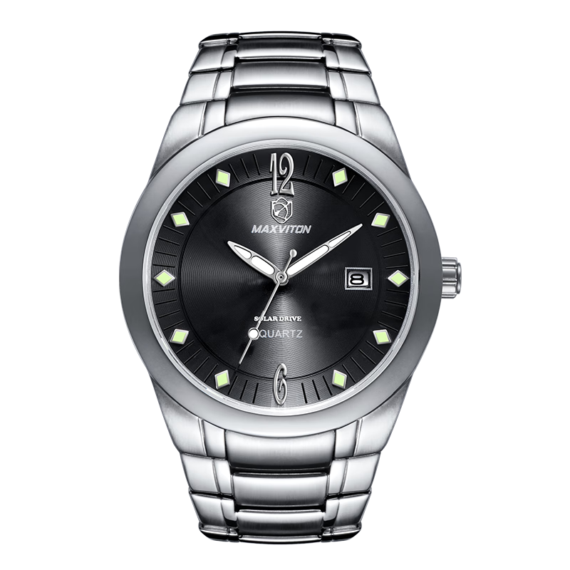 瑪斯威頓（MAXVITON）光能表 瑞士品牌男士手表太陽(yáng)能  夜光防水光能男表EM1415 鋼帶藍(lán)面EM1415-11L