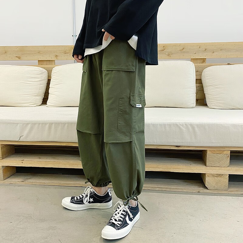 裤男街头配高帮帆布鞋的裤子男百搭初中生哈伦裤束脚裤裤子可以调节