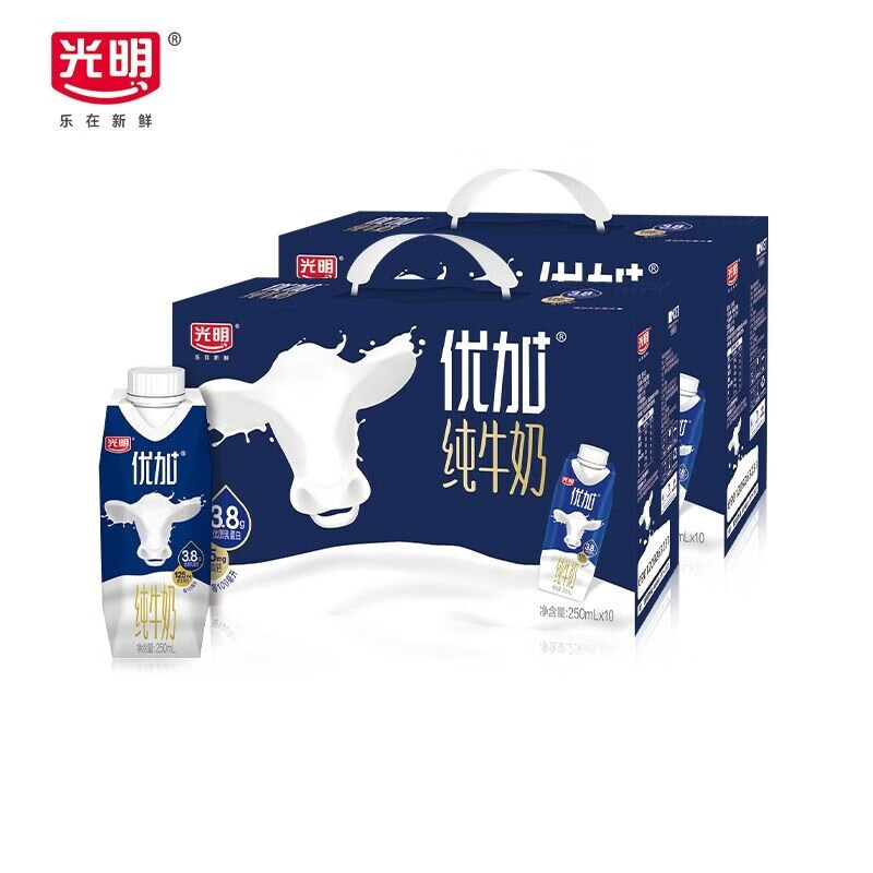 光明10月新货优加纯牛奶3.8蛋白质梦幻盖常温优+营养250ml*10瓶礼盒装