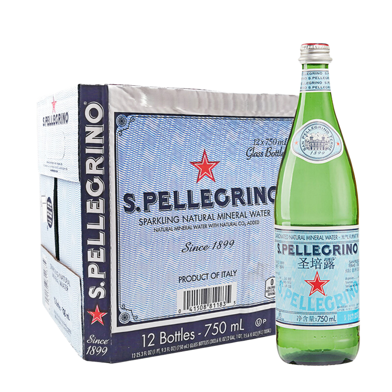 圣培露（S.Pellegrino） 意大利進口含汽水飲用水氣泡水進口礦泉水整箱飲用水含氣礦泉水 圣培露750ml*12玻璃瓶