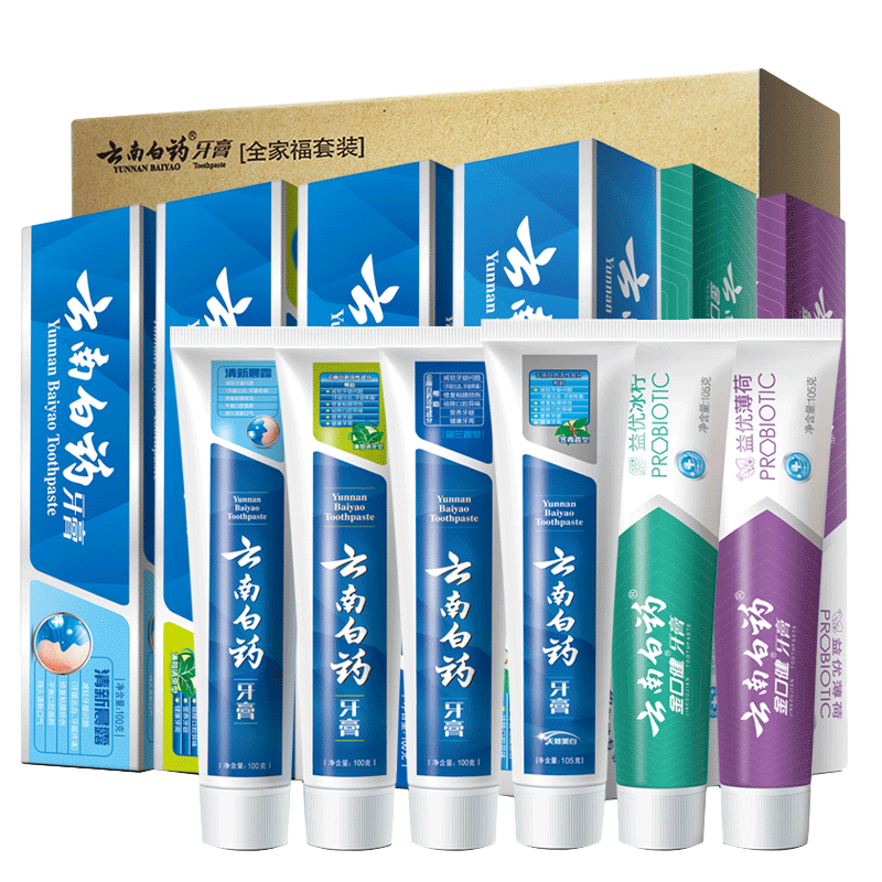 云南白药牙膏全家福套装6支装共615克薄荷留兰益生菌清新口气 全家福套装615g
