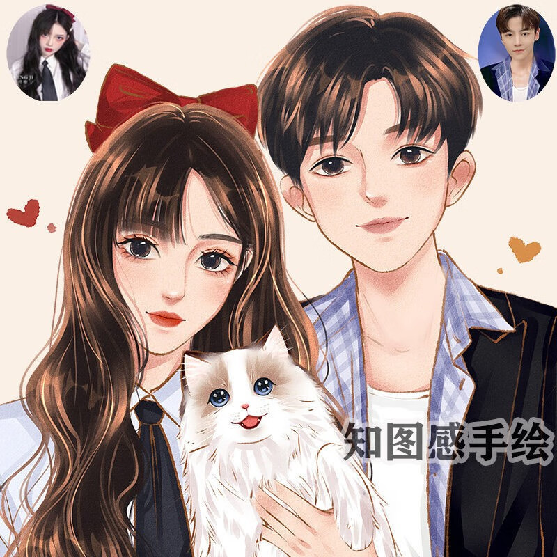 遥绾惜快手抖音微信真人照片转手绘画定制q版情侣设计漫画人像卡通动