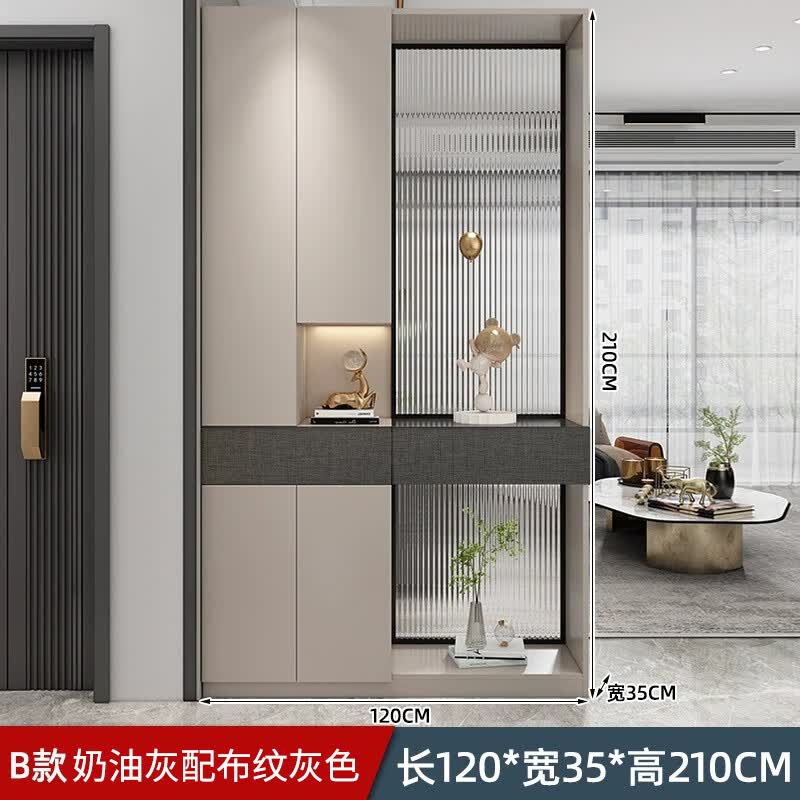 途力奥入户玄关柜现代简约客厅隔断柜轻奢实木玻璃屏风柜极简风进门鞋柜 B款奶油灰+布纹灰长120宽35高210怎么样,好用不?