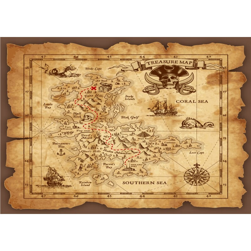 摄影羊皮卷藏宝图航海海盗线路图古代地图羊皮卷影视道具 羊皮藏宝图1