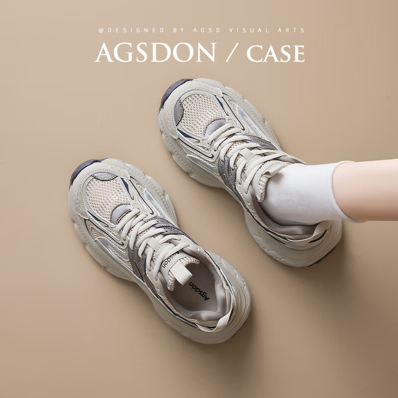 奥古狮登（Agsdon）老爹鞋女春季新款复古厚底增高运动鞋女休闲鞋 W243368 灰蓝 38