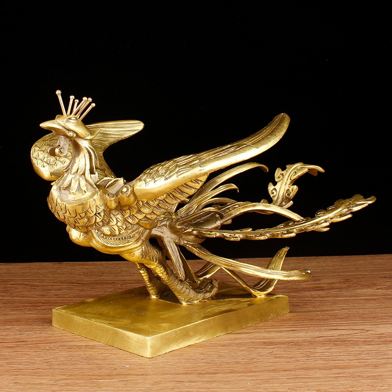 普澜家居 纯铜凤凰摆件家居客厅装饰工艺品铜汉凤朱雀结婚礼品凤凰涅