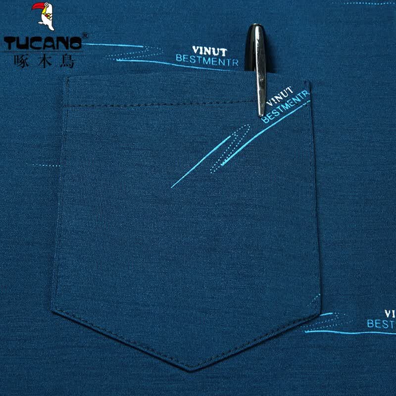 啄木鸟（TUCANO）冰丝短袖T恤男夏季薄款中老年高端翻领真口袋印花爸爸装男装半袖 红色 4XL (190) (建议180斤-205斤)