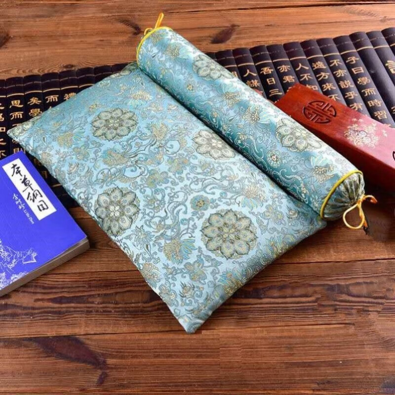 七木枕健康枕颈枕中药颈椎枕头创意颈椎枕成人 f58-浅蓝富贵花贡缎