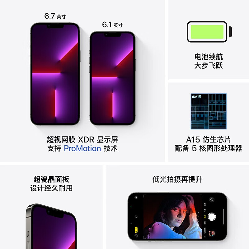 Apple 苹果13Pro (A2639) iPhone 13Pro 全网通 5G手机 256GB 石墨色 官方标配