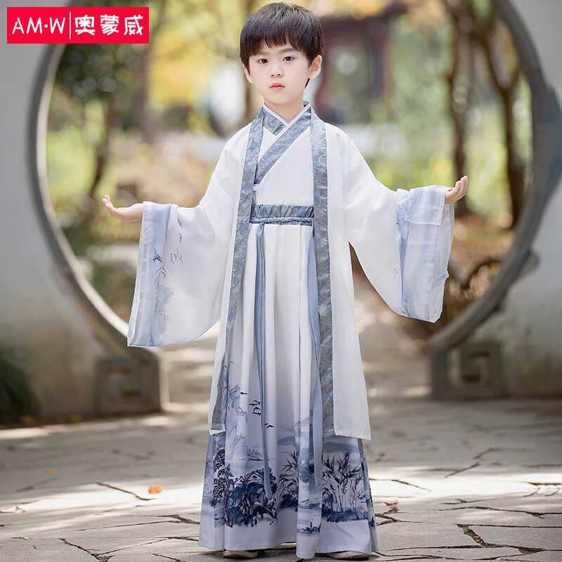 奥蒙威儿童汉服套装春秋款男童国风唐装古装服装SMD-11文竹140高性价比高么？