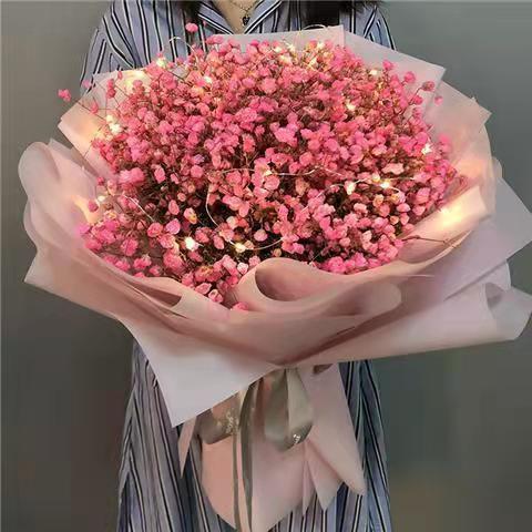 永生花送男友女朋友闺蜜生日礼物七夕情人节礼品 粉满天星大束包装