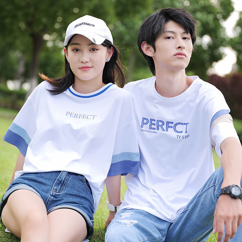 军事风夏天polo衫短袖t恤一男一女情侣套装夏装纯简约情侣装夏季学生