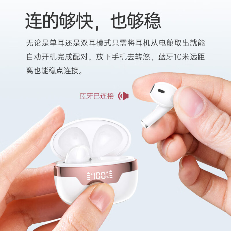 果儿电子（GUOER） 蓝牙耳机无线半入耳式游戏运动听歌通话智能降噪适用于苹果vivo华为OPPO 白色 蓝牙5.2芯片 Type-c充电口主图6
