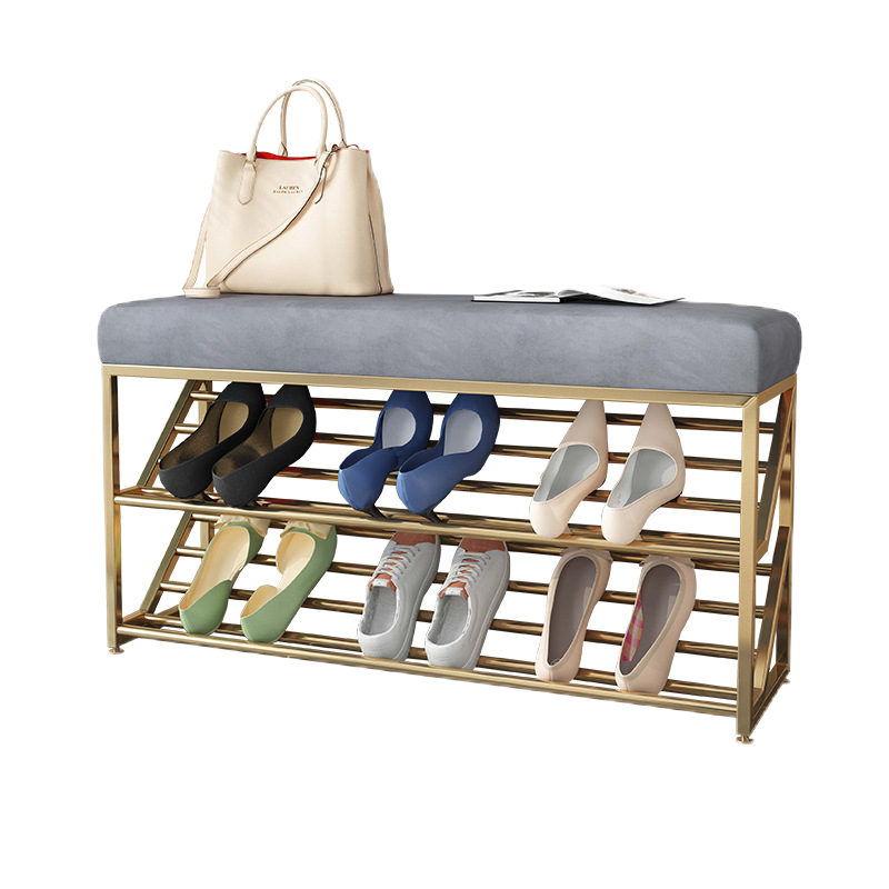 工来工往鞋柜鞋架门口换鞋凳玄关柜子简易鞋柜收纳柜入户鞋柜收纳隔断柜防尘现代简约鞋柜家用门口可坐 灰色金架80cm宽