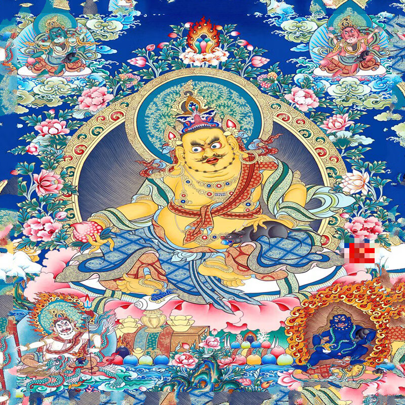 神至唐卡手绘 客厅玄关书房办公室装饰挂画sn1796 黄财神-五路财神