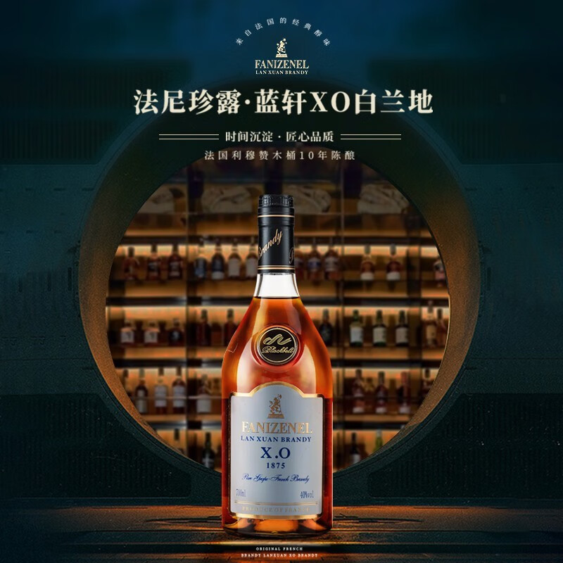 黑带（BLACKBELT）法国进口蓝轩XO白兰地洋酒40度烈酒礼盒装 节日送礼 【蓝轩XO白兰地】 700mL 1瓶 酒杯*2