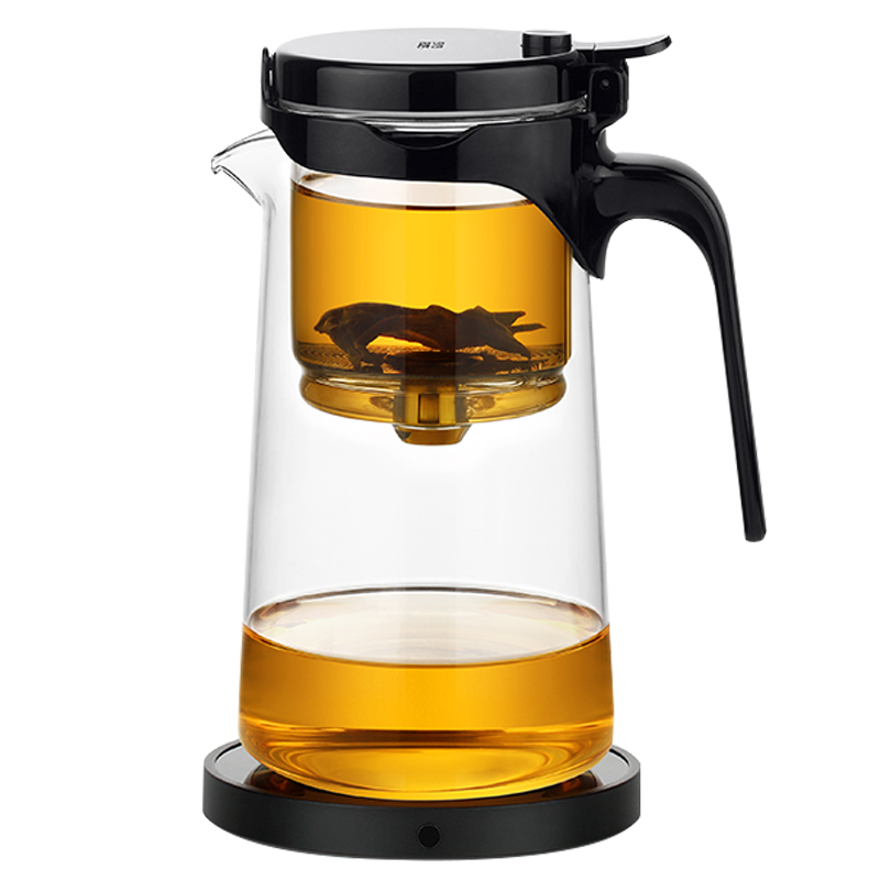 尚明玻璃內膽飄逸杯茶水分離懶人泡茶壺一鍵過濾泡茶神器家用茶具套裝 700ml+保溫底座