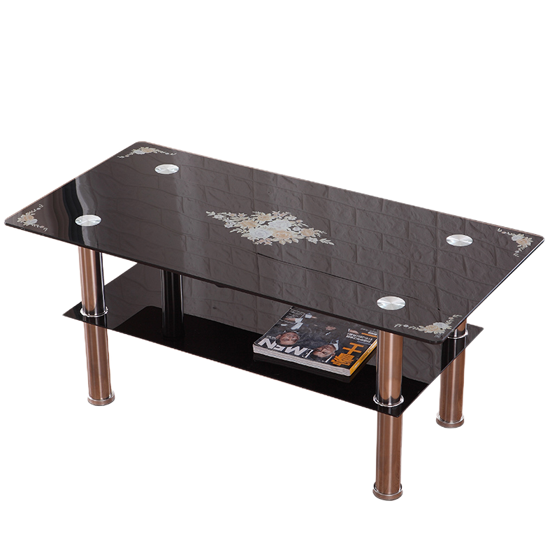 多颂 现代简约玻璃茶几长方形简易钢化双层透明经济型小户型迷你小茶桌 100X50双层白片 特厚 组装