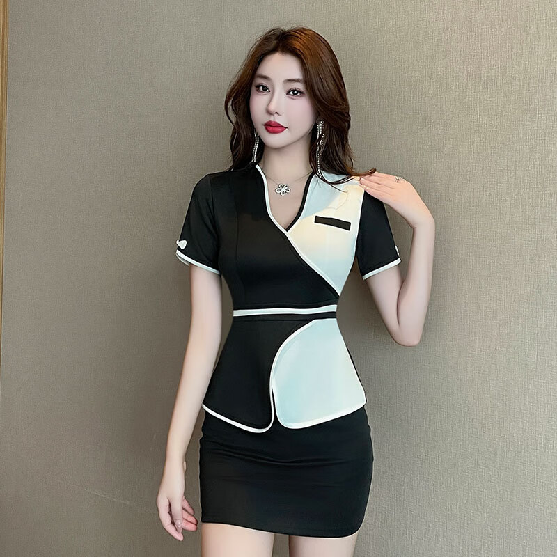 紊婳轩养生馆会所沐足工装足浴技师服女套装 黑色 s