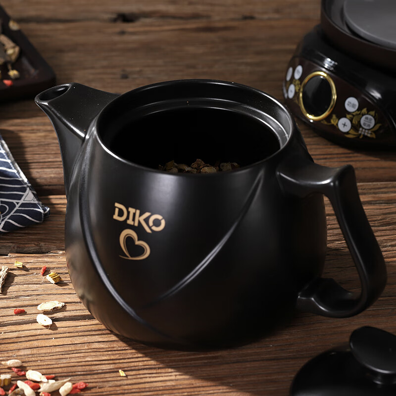 DIKO 电煎中医壶中药锅全自动中药罐智能煎药罐陶瓷中药壶家用熬药砂锅700W大功率文武火 黑色壶 4L +黑色煲4L+700W大功率底座
