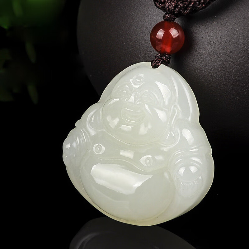 嘉屹玉佛吊坠女新疆和田玉坠弥勒佛公挂件白玉石项链坠大肚笑佛像礼物