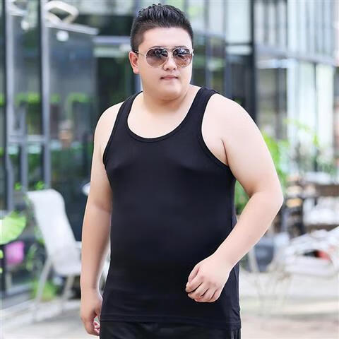 加大码背心男春秋季宽松胖人胖子肥佬运动打底汗衫薄 黑色 l 90-110斤