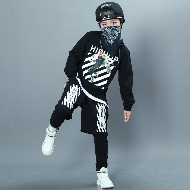 nubexi儿童街舞服装男童套装嘻哈洋气三件套纯棉男孩子秋季新款跳舞