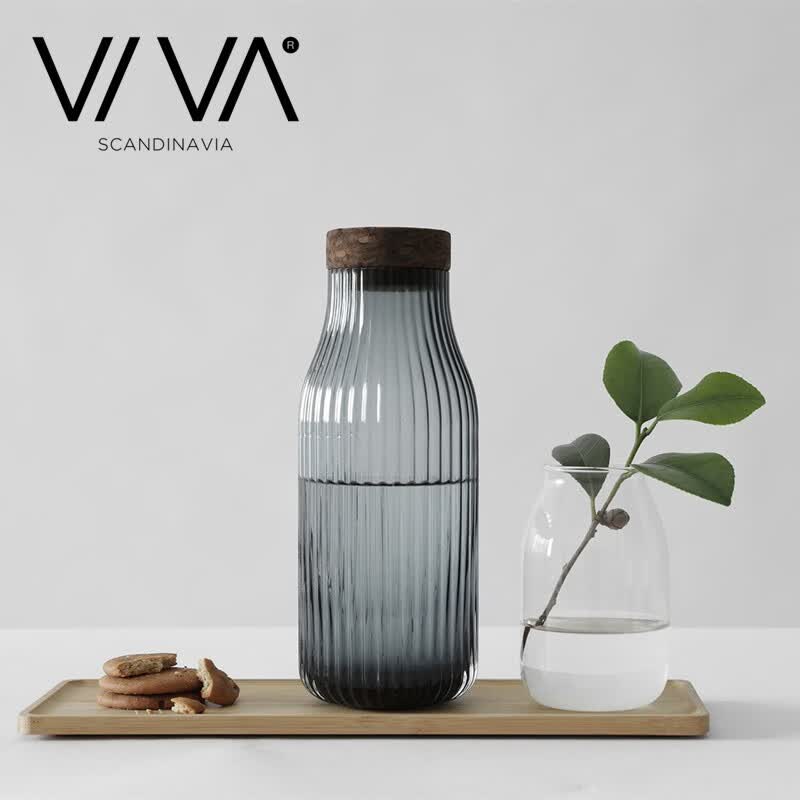 VIVA scandinaviaInfusion™系列灰蓝色玻璃水壶冰水瓶软木塞盖子 1.1L V79300玻璃水瓶单只