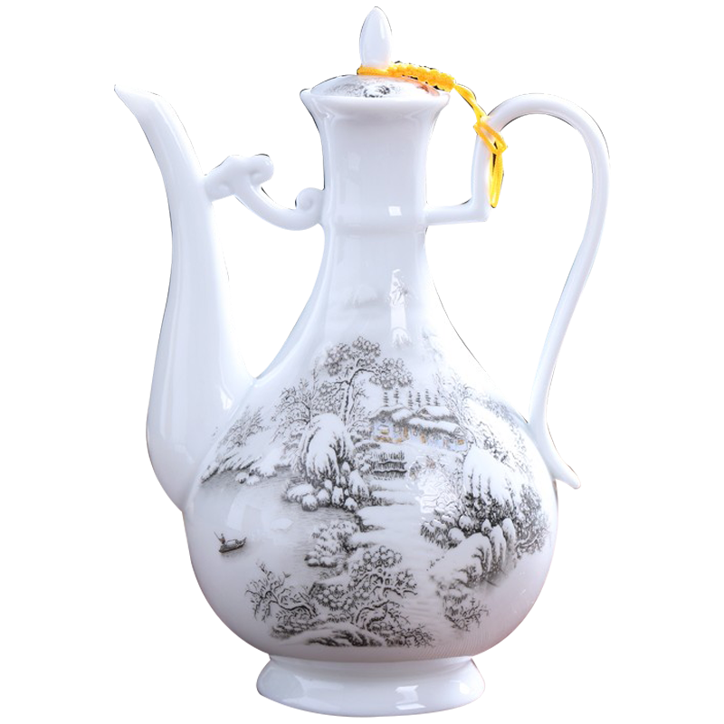 陶沁泉景德鎮(zhèn)青花陶瓷中式酒壺一斤裝家用酒具分酒器仿古復古白酒壺 雪景酒壺一斤裝