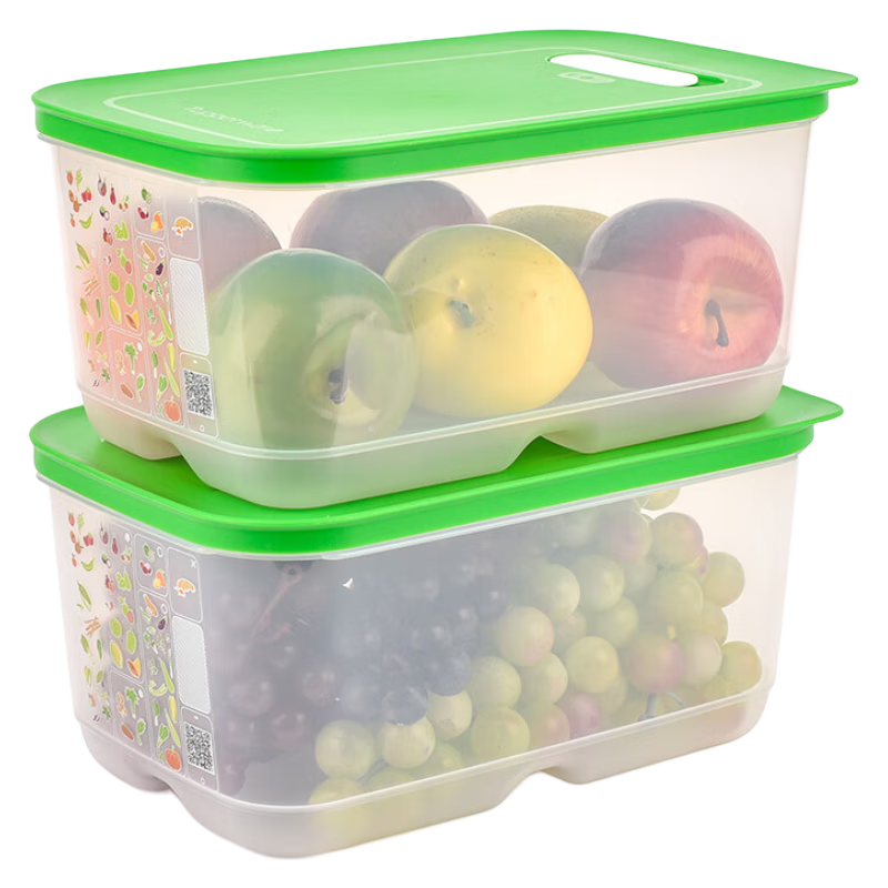 特百惠 慧眼冷藏盒4.4L冰箱冷藏保鲜大容量食品收纳盒可调节透气孔保鲜盒 绿色 2件套 4.2L 无包装盒