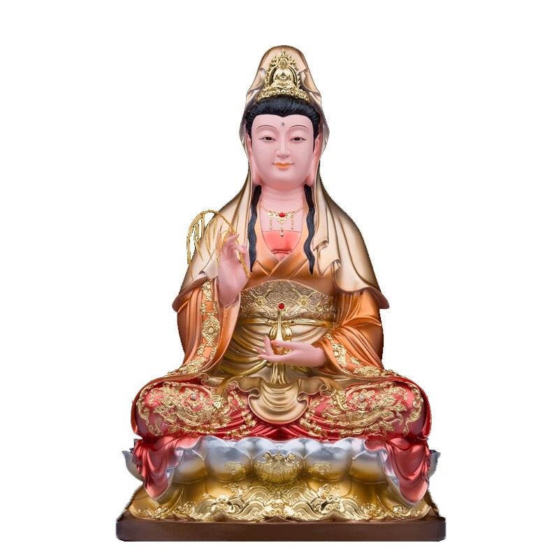 观音菩萨树脂神像珍珠彩绘观世音娘娘佛像坐莲南海观音工艺品摆件 12