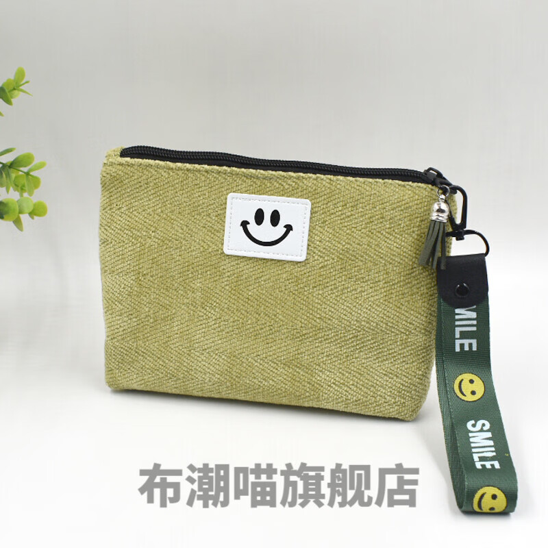 手拿包女 可放手机日韩简约布艺手拿包女可爱笑脸手机包风绒面收纳小
