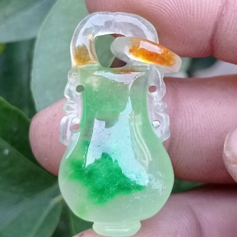 bhiodha天 然缅甸翡翠玉三色玉宝瓶吊坠挂件各种翡翠挂件腰件手把玩件