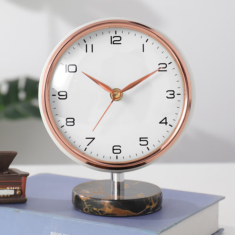 汉时（Hense）创意台钟现代简约座钟桌面时钟办公室家用石英钟表HD8092电镀金