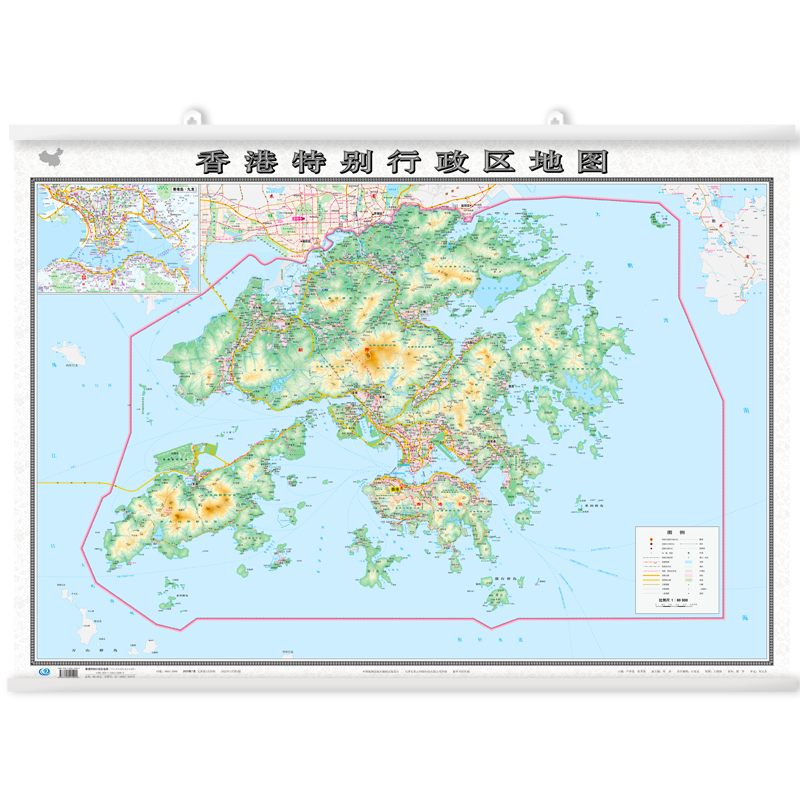 香港特别行政区地图挂图2022版带杆约1.1*0.8米覆膜挂杆贴墙用图家用