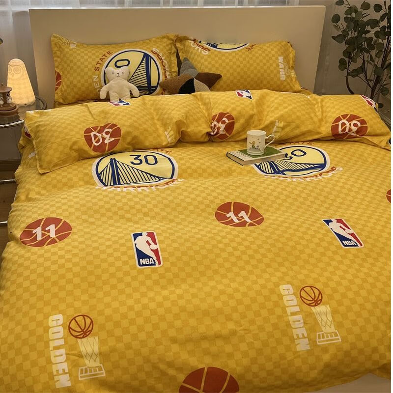 晶览四件套学生宿舍男生篮球库里勇士球迷床单被套被罩四件套四季通用 金州勇士-客 1.2米三件套(宿舍床)