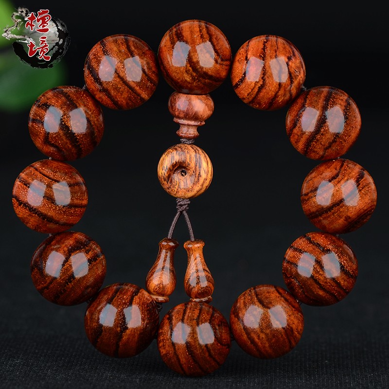 檀境 海南黄花梨20mm*12颗男士佛珠手串 高油密糠梨老料虎皮纹降香黄檀佛珠手链 20mm*12颗怎么看?