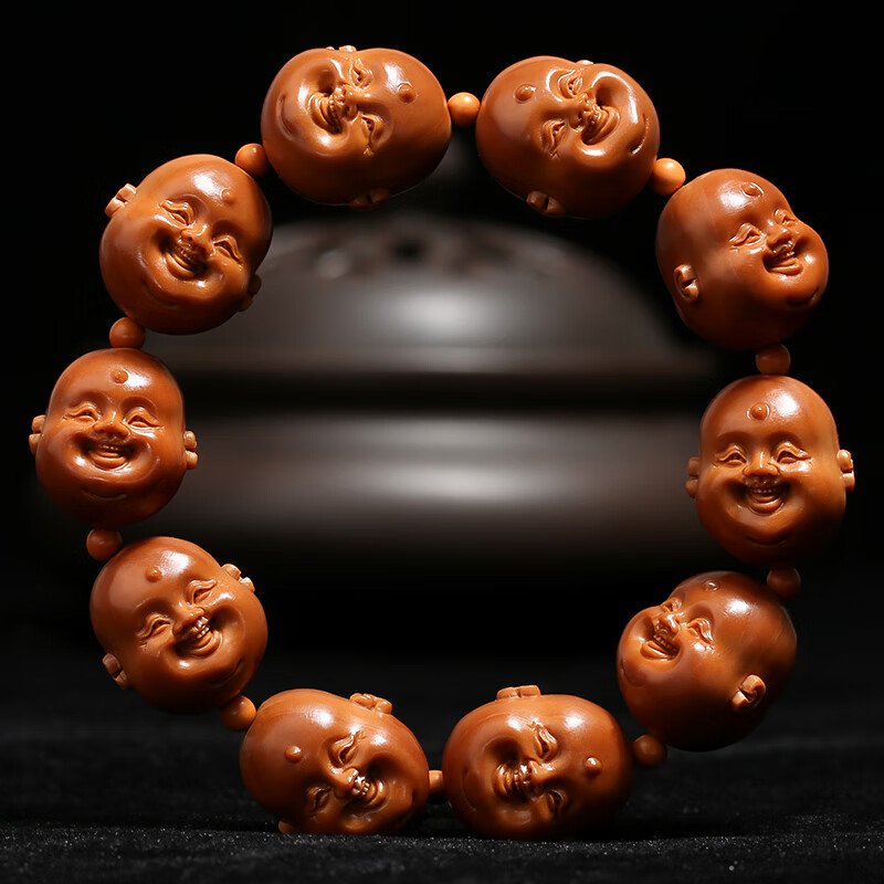 snqp橄榄核手串铁核笑脸手工雕刻笑口常开核雕文玩橄榄胡十分开心手串