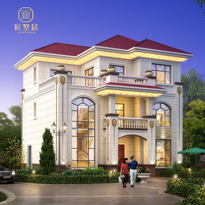 匠墅居 农村自建房设计图三层简欧户型别墅设计图纸带阳台露台1903063